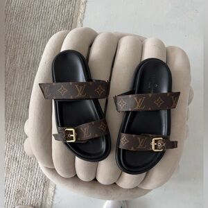 Louis Vuitton Black and Brown Monogram Slides
